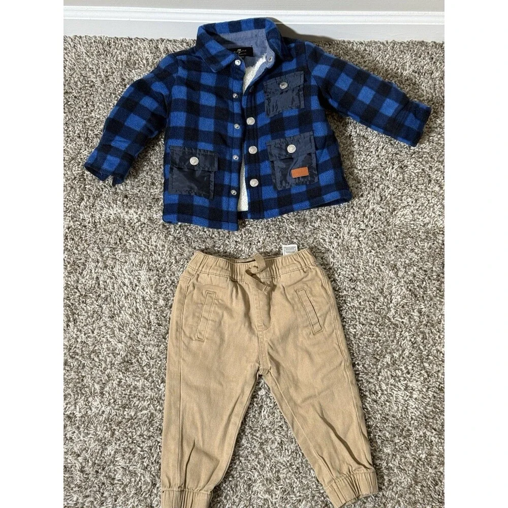 7 For All Mankind Toddler Boys 12M Blue Plaid Jacket Jogger Set7 For All Mankind